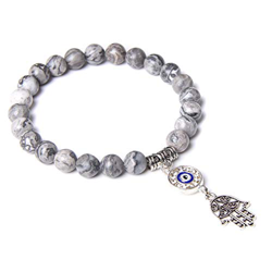 Piedra Natural Hecha A Mano Lotus Ohm Buddha Beads Pulsera Pink Zebra Stone Lotus Charm Pulsera para Mujeres Hombres Yoga   Joyas Regalos-Map Stone, 2 en oferta