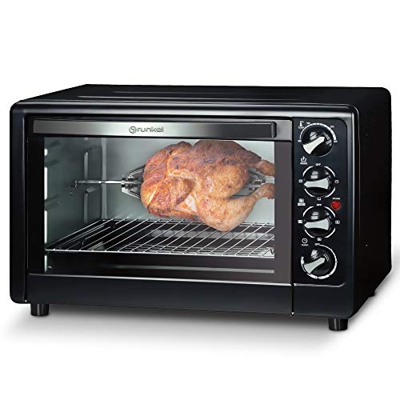 Grunkel - HR-48RUSTIC - Horno eléctrico multifunción de sobremesa de 48l con 3 funciones de calor y selector de temperatura hasta 230ºC. Incluye rusti