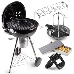 Rosmarino Barbacoa Redonda con Tapa y Accesorios para Barbacoa - Barbacoa de Carbon y Leña con Termómetro, Ventilación Ajustable, Parrilla, Cajón de C en oferta