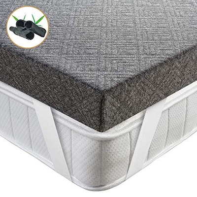 BedStory Topper Viscoelastico 90x190x7.5cm Topper Colchón con con Carbón de Bambú Antiácaros y Transpirable Sobrecolchón Viscoelastico con Funda Desmo