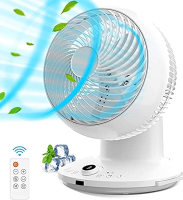 Ventilador Circulación de Aire, QUARED Ventilador de Mesa Silencioso de Turbo con Control Remoto, 4 Velocidades, 3 Modos, Temporizador, 360°Oscilante 