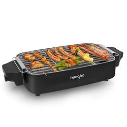 HengBo Barbacoa Eléctrica Grill, Parrilla Barbacoa Electrica Sin Humo con Bandeja de Goteo, Diseño Removible, Superficie de Cocción 38 x 24 cm, para 5 en oferta