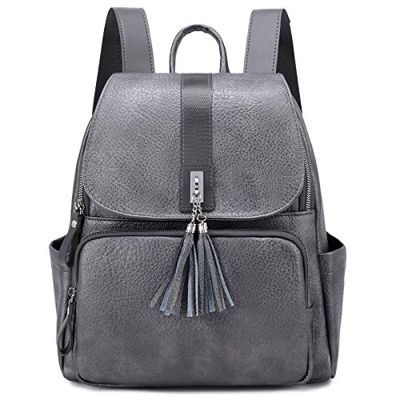 Travistar Mochila para Mujer - Elegante de Piel Sintética Mochila, Estilo Casual para el Colegio o la Escuela Mochila Antirrobo (Gris)