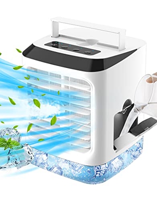 Enfriador de Aire Móviles Mini Aires Acondicionados Silencioso, Climatizador Evaporativo Portátil 4 en 1 con Refrigeración por Agua, Humidificador, 3 