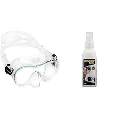 Cressi F1 Mask Máscara Monocristal Tecnología Frameless, Unisex, Transparent, L + Premium Anti Fog - Antivaho Spray para Máscara de Buceo/Gafas de Nat