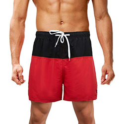 LK LEKUNI Bañador Hombre Pantalones de Playa con Forro con Cordón Traje de Baño Pantalón Ceñido-Negro Rojo-XL en oferta