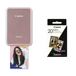 Canon Zoemini Pv-123 Mini Impresora (Bluetooth, USB, 314 x 600 PPP, Mini Print) Color Rosa + Zoemini Zink Hojas de Papel Fotográfico (20 Hojas, Compat características