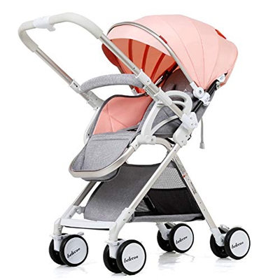 JCOCO Cochecito de Bebé Mango Reversible Puede Sentarse y Acostarse Ligero Plegable Amortiguador Infantil 0-3 Años de Edad Carro de Empuje (color : Pi