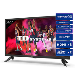 TD Systems K24DLG12HS - Televisores Smart TV 24 Pulgadas HD Android 9.0 y HBBTV, 800 PCI Hz, 2X HDMI, 2X USB. DVB-T2/C/S2, Modo Hotel. Televisiones en oferta