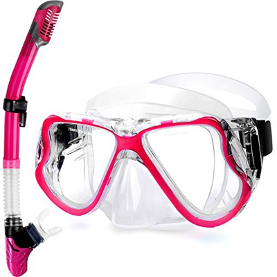 Greatever Gafas y Tubo de Snorkel Set Kit de Snorkeling Anti-Vaho Anti-Fuga Máscara de Buceo para Adultos (Pink)