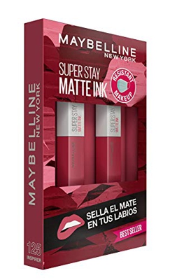 Maybelline New York, SuperStay Matte Ink, Cofre 2 Pintalabios Permanentes Líquidos de Larga Duración, Efecto Mate, Maquillajes Labiales, Tono 125 Insp