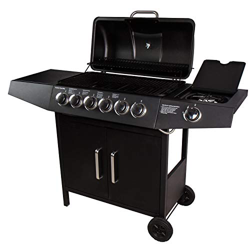 CCLIFE Barbacoa Gas 4+1/6+1 quemadores sin Humo,Plancha y Parrilla de Acero Estampado, Mesa Laterale con Fuego Laterale,Certificación TÜV Rheinland, C en oferta