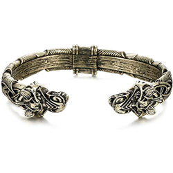 SUNNFLOOWER Pulsera Hecha a Mano con Dos Cabezas de Lobo, Pulsera de aleación vikinga, Pulsera Punk Retro del héroe conmemorativo, joyería Ajustable d en oferta