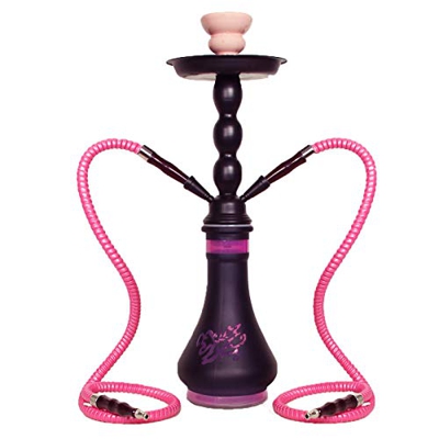 MADGROW. Cachimba Tokio. Negra-Rosa Mate. Shisha de 45 cm. SÚPER Pack: cazoleta Extra +10 Pastillas CARBÓN +escobilla + sartén carbón +boquillas XXL +