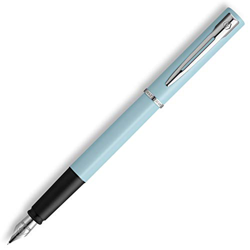 Waterman Allure pluma estilográfica, Lacado en color azul claro mate con adornos cromados, Plumín fino de acero inoxidable, Tinta azul, Con estuche de precio