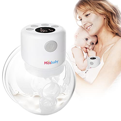 Mosbaby Sacaleches Eléctrico Portátil, 2 Modos, 9 Potencias, Sin BPA, Silencioso, Recargable por USB para Viajes/Trabajo/Casa (180ml, 24mm y 27mm)