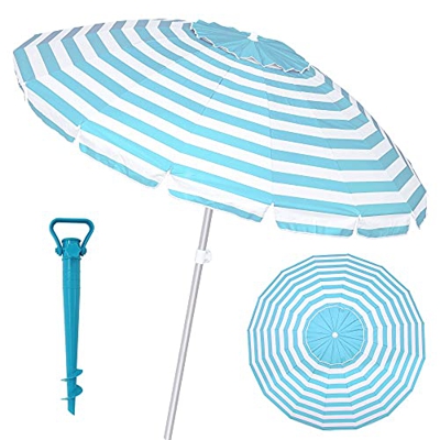 Pack sombrilla de Playa antiviento de Aluminio y Fibra Vidrio, con Soporte de Arena - LOLAhome (Ø 240 cm, Turquesa)