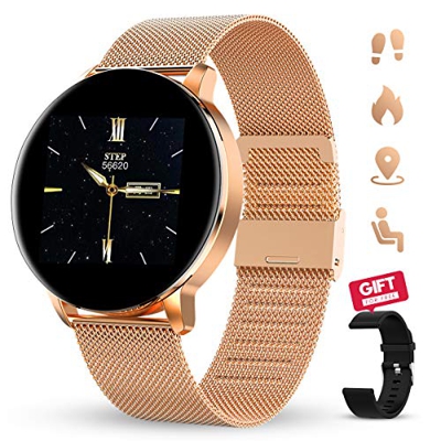 GOKOO Reloj Inteligente Mujeres Hombres con Android iOS Smartwatch Reloj 1.3 Pulgadas Pantalla Completa Táctil Reloj Deportivo Presión Arterial Frecue