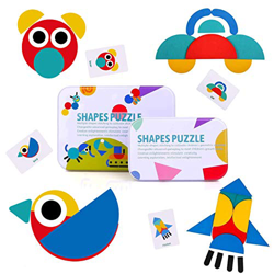 BBLIKE Tangram Madera, 36 Montessori Puzzle de Madera + 60 PCS Diseño Tarjetas de Apilamiento Juegos y Juguetes Educativos Clasificación de la Infanci características