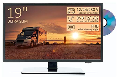 TV HD 19" para Autocaravana - DVD/USB/Ci+/Hdmi - 12/24/230V - Vesa - Ultra Slim Design