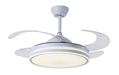 TODOLAMPARA - Ventilador de techo con luz LED 36W motor DC modelo COCON Blanco, 3 tonalidades, aspas retráctiles, 6 velocidades, control remoto, tempo