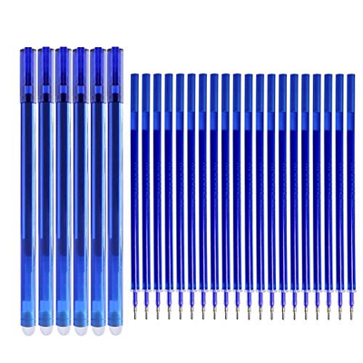 Boligrafos Borrables, Bolígrafos de Gel Azul Punta 0.5 mm, 6 Pcs Bolis Borrables y 20pcs Recambios de Bolígrafo con Goma de Borrar para Escuela Oficin