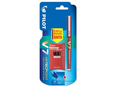 Pilot V7 - Bolígrafo roller (3 recargas) color rojo, 1 unidad