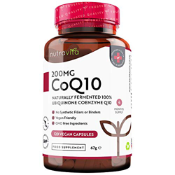 Coenzima Q10 200 mg - 100% Pura Fermentada Naturalmente - 120 Cápsulas Veganas de CoQ10 de Alta Potencia - Suministro para 4 Meses - Producto Elaborad características