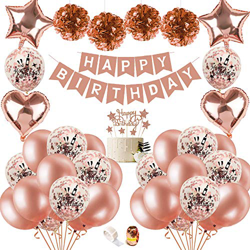 SPECOOL Decoración De Cumpleaños para Mujeres De Oro Rosa, Globos De Confeti De Oro Rosa De Feliz Cumpleaños con Adorno para Tarta, Pancarta, Borlas B precio