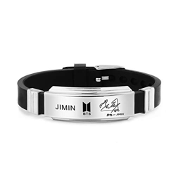 YUY Pulsera BTS con J Hope Jimin Suga V RM Jungkook JIN Pulsera De Silicona De Titanio Negro Pulsera De Joyería De Mano De Acero Inoxidable De Moda,Ji precio