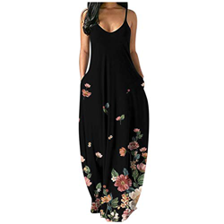 Yue668 - Vestido largo para mujer, cuello redondo, informal, estampado floral, diseño de mariposa, talla grande, redondo, vestido largo, para verano,  en oferta