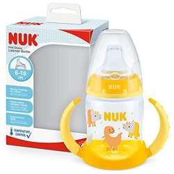 NUK Nuk First Choice - Botella para aprender a beber, con indicador de temperatura, sin BPA, antigoteo, 150 ml, color amarillo, 1 unidad características