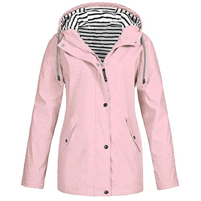 CNBOY Chubasquero con capucha, impermeable, ligero, para mujer, cortavientos, prenda ideal para exteriores (Rosa, M)