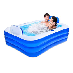 Piscinas Hinchable Rectangular, 150x105x55cm Bañera Hinchable Plegable, Portátil Piscina Inflable Familia Infantil De PVC, Ideal Para Patio Trasero, A precio