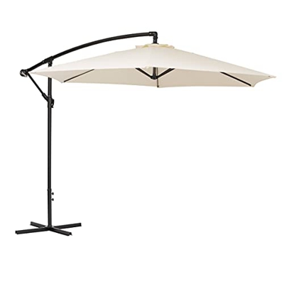 Sombrilla de jardín descentrada, sombrilla de terraza, balcón, sombrilla parasol ajustable, cierre de manivela con base en cruz, color beige, 3 m x 2,