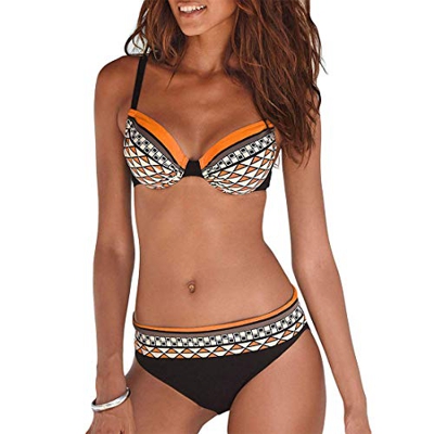 Bikini Mujer Estampado Tribal Push Up Trajes de Baño Ropa Sexy Bohemia Conjunto Bikinis (Naranja, XL)