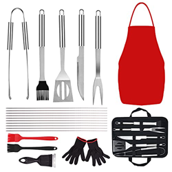 Migaven Accesorios Barbacoa 21PCS, Acero Inoxidable Pinza para Barbacoa, Espátula, Cuchillo, Tenedor, Cepillo de Aceite, Brochetas para Barbacoa con G características