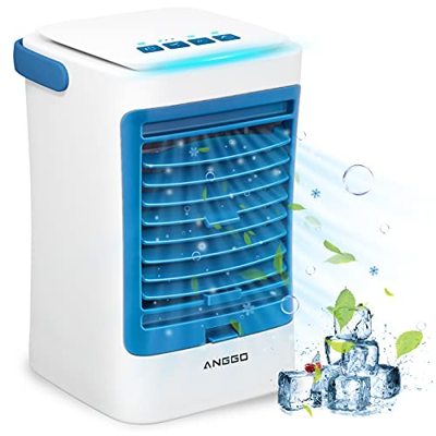 ANGGO Mini Enfriador de Aire, Acondicionador de Aire Móvil Personal Climatizador Evaporativo Portátil, 4 en 1 Enfriador de Aire | Humidificador | Vent