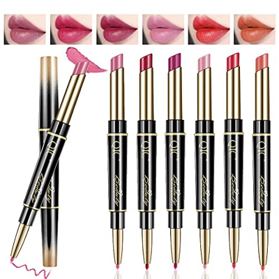 Yuccer Set Pintalabios Mate Larga Duracion 8 Colores Brillo de Labios y Delineador de Labios 2 en 1 Lápiz Labial de Larga Duración Impermeable para Ni