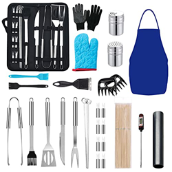 Migaven Utensilios Barbacoa, 110 Accesorios Barbacoa, Acero Inoxidable Kit Barbacoa y Termómetro para Carne, Garras para Carne, Botella de Especias, G en oferta