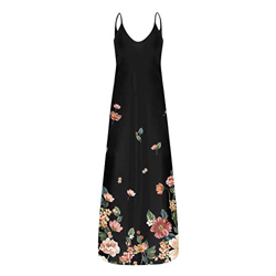 Yue668 - Vestido largo para mujer, cuello redondo, informal, estampado floral, diseño de mariposa, talla grande, redondo, vestido largo, para verano,  características