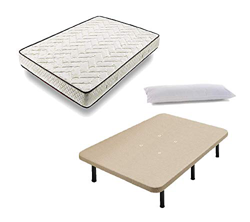 HOGAR24 ES Cama Completa - Colchón Flexitex + Base Tapizada 3D + 6 Patas de 32cm + Almohada de Fibra, 135x190 cm en oferta