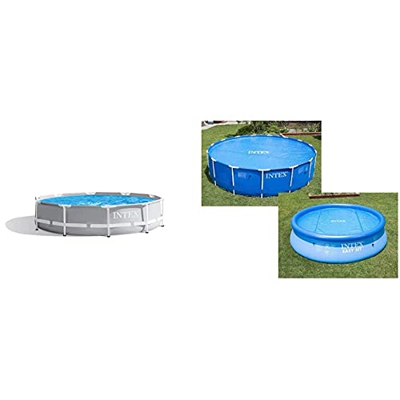 Intex 26700Np Piscina Elevada Redonda Prisma Frame 305 X 76 Cm + 29021 Cobertor Solar para Piscinas 305 Cm De Diámetro