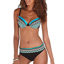 Bikini Mujer Estampado Tribal Push Up Trajes de Baño Ropa Sexy Bohemia Conjunto Bikinis (Azul, XL) precio