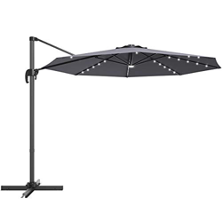 COSTWAY Parasol Colgante con Manivela Ø300cm Sombrilla Voladiza de Jardín Sombrilla con LED Solar Sombrilla para Jardín Terraza Piscina (Gris) en oferta