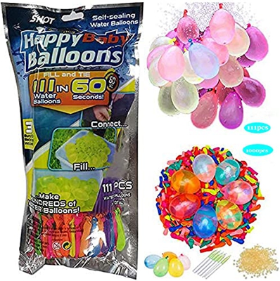 111PCS + 1000PCS Paquete Adicional Globos de Agua de Color Loco de Llenado Rápido, 111 Bombas de Agua en 60 Segundos, Autosellado sin Nudos