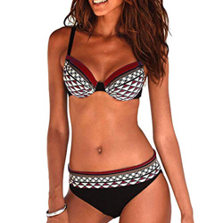 Bikini Mujer Estampado Tribal Push Up Trajes de Baño Ropa Sexy Bohemia Conjunto Bikinis (Vino Rojo, XL) características