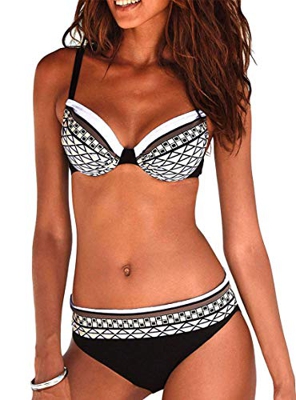 Bikini Mujer Estampado Tribal Push Up Trajes de Baño Ropa Sexy Bohemia Conjunto Bikinis (Blanco, L)