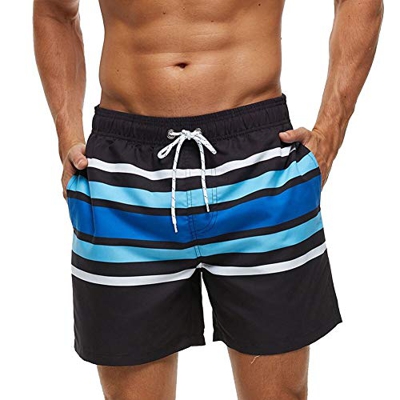 SmartQian Bañador para hombre con forro de malla y cordón ajustable. negro-blanco-azul XL