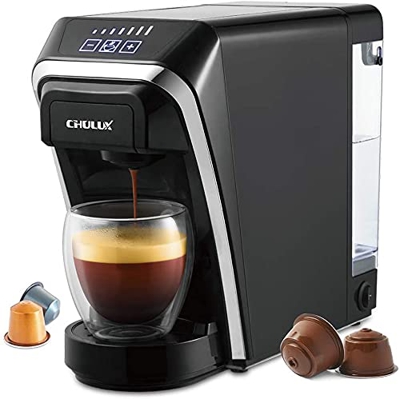 Máquina de Café de Cápsulas CHULUX 2 en 1 Compatible con Cápsulas Nespresso y DG, Máquina de Preparación Rápida de 12 Onzas con Filtro Reutilizable, O